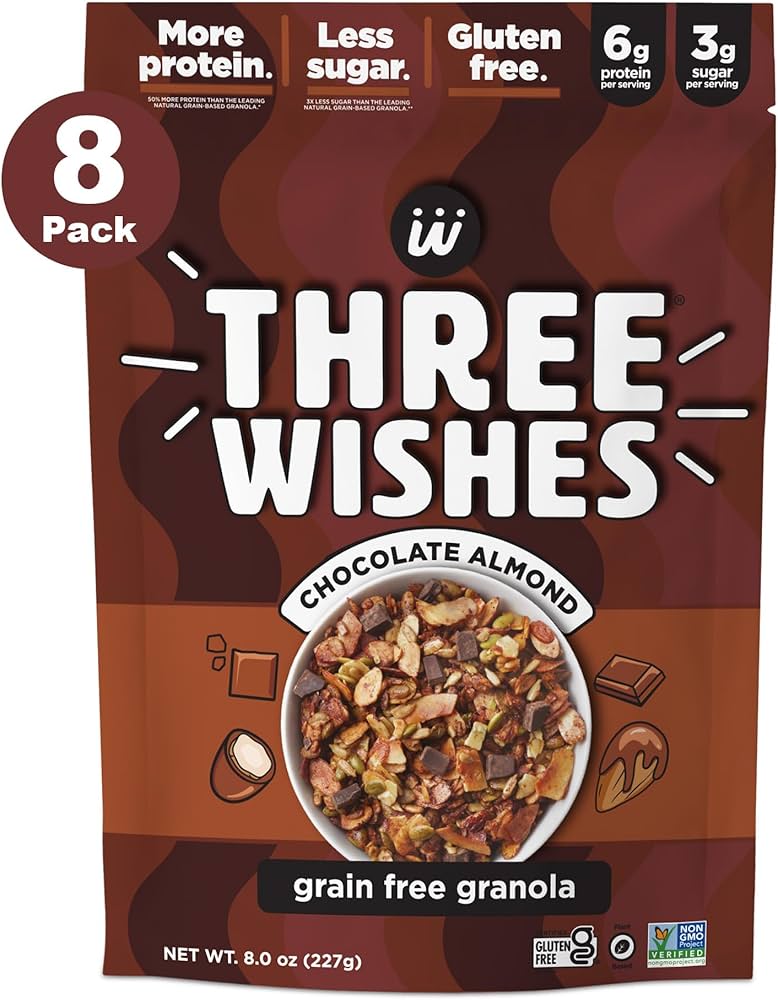 Three Wishes Grain-Free Chocolate Almond Granola, 8 oz (Case of 8)