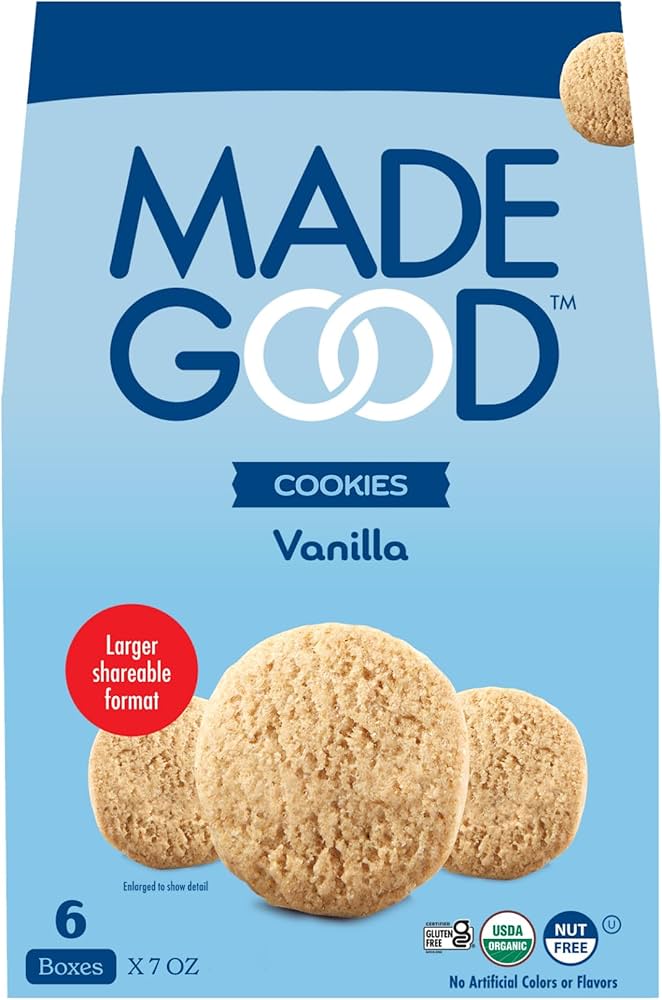 MadeGood Organic Vanilla Crunchy Cookies, 7 oz (Case of 6)