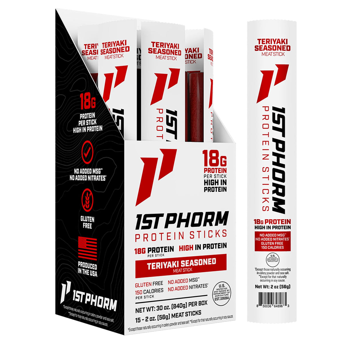 1st Phorm Protein Sticks, Teriyaki Seasoned, 18g Protein, 15 Count - view 1