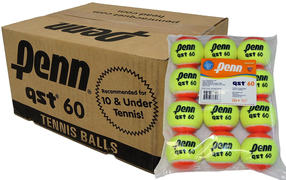 Penn QST 60 Orange Felt Tennis Balls - 6 Bag Case, 72 Balls - front