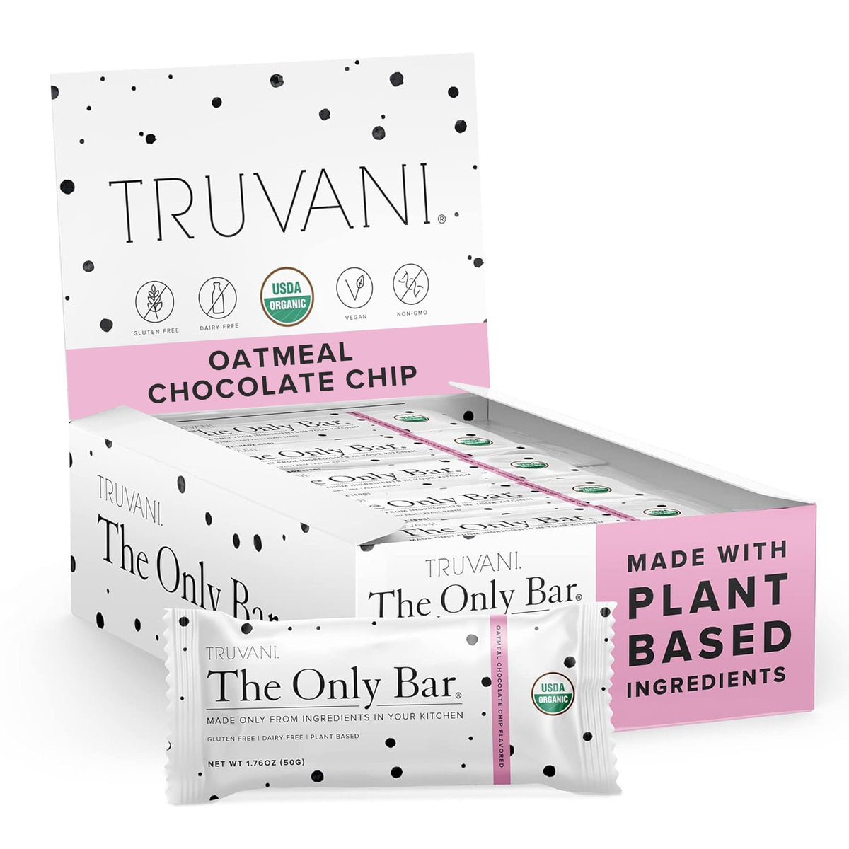 Truvani Organic Oatmeal Chocolate Chip Bar, 1.76 oz (Case of 12)