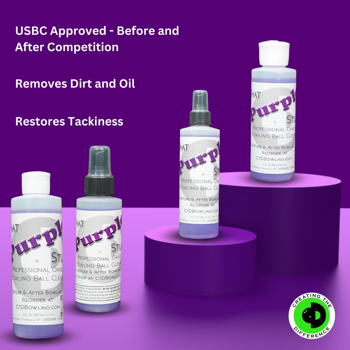 Creating the Difference That Purple Stuff Bowling Ball Cleaner (8 oz Spray) - USBC approved features