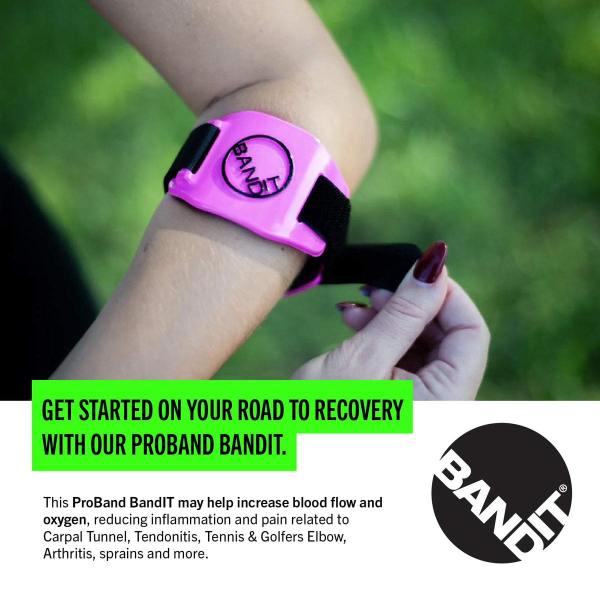 ProBand BandIT PINK - Compression Arm Band for Elbow & Forearm - Helps Relieve Pain & Swelling - For Carpal Tunnel, Tendonitis, Tennis & Golfers Elbow, Sprains, Arthritis & More - Latex-Free - One Size Fits - view 2