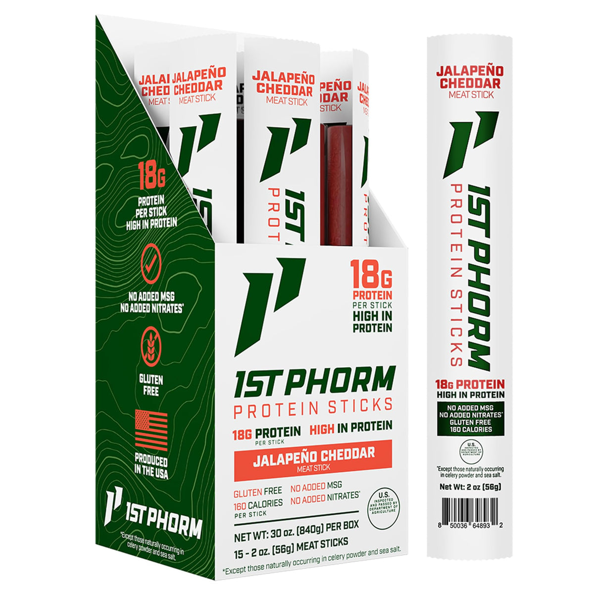 1st Phorm Protein Sticks, Jalapeno Cheddar, 18g Protein, 15 Count - view 1