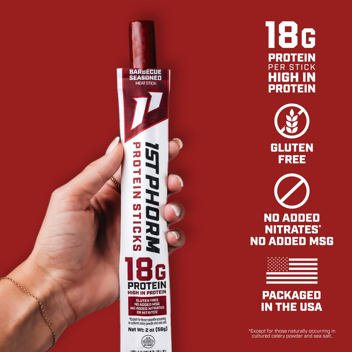 1st Phorm Protein Sticks, Barbecue Seasoned, 18g Protein, 15 Count - view 3