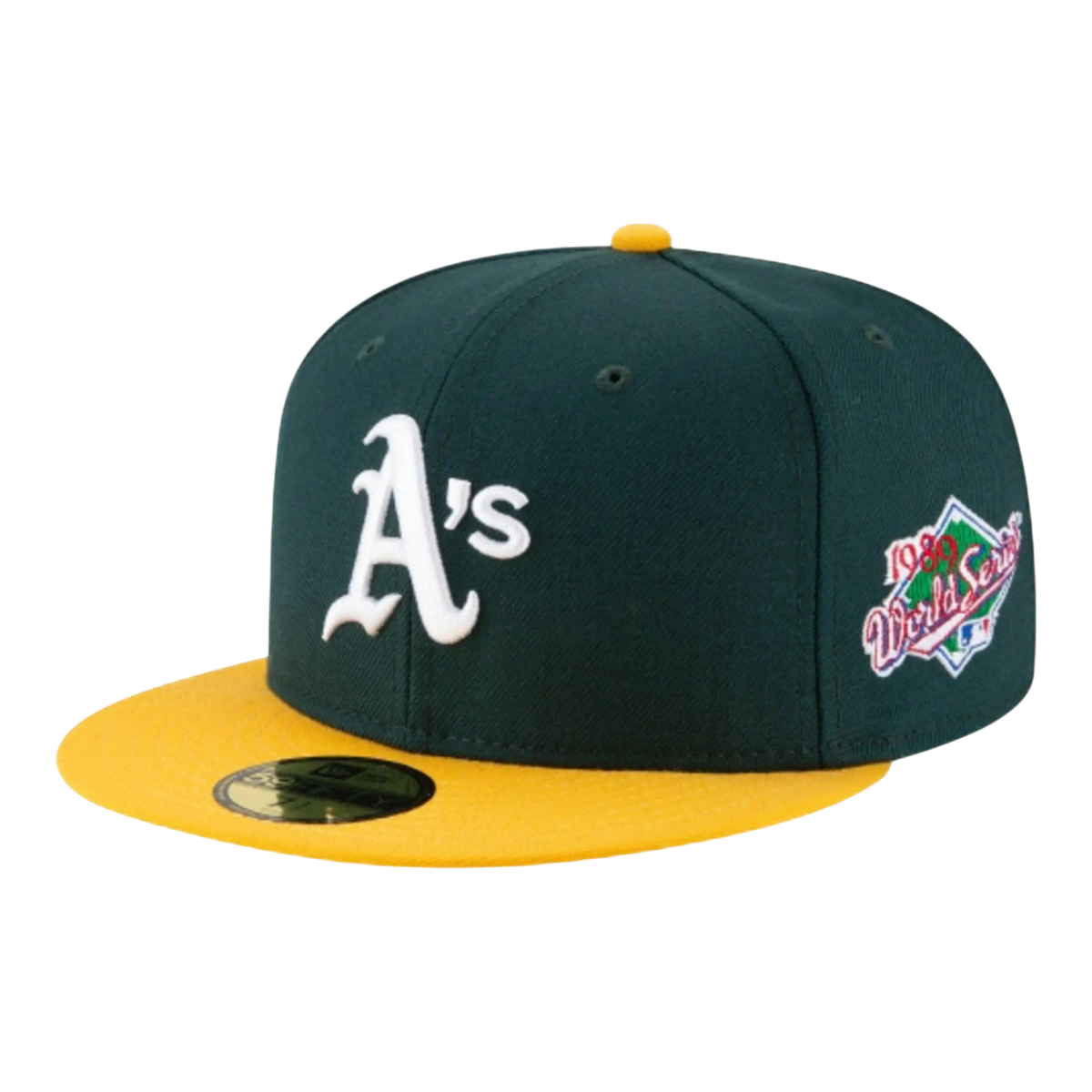 New Era 59FIFTY Oakland Athletics 1989 World Series Men's Fitted Hat — Green/Yellow Wool
