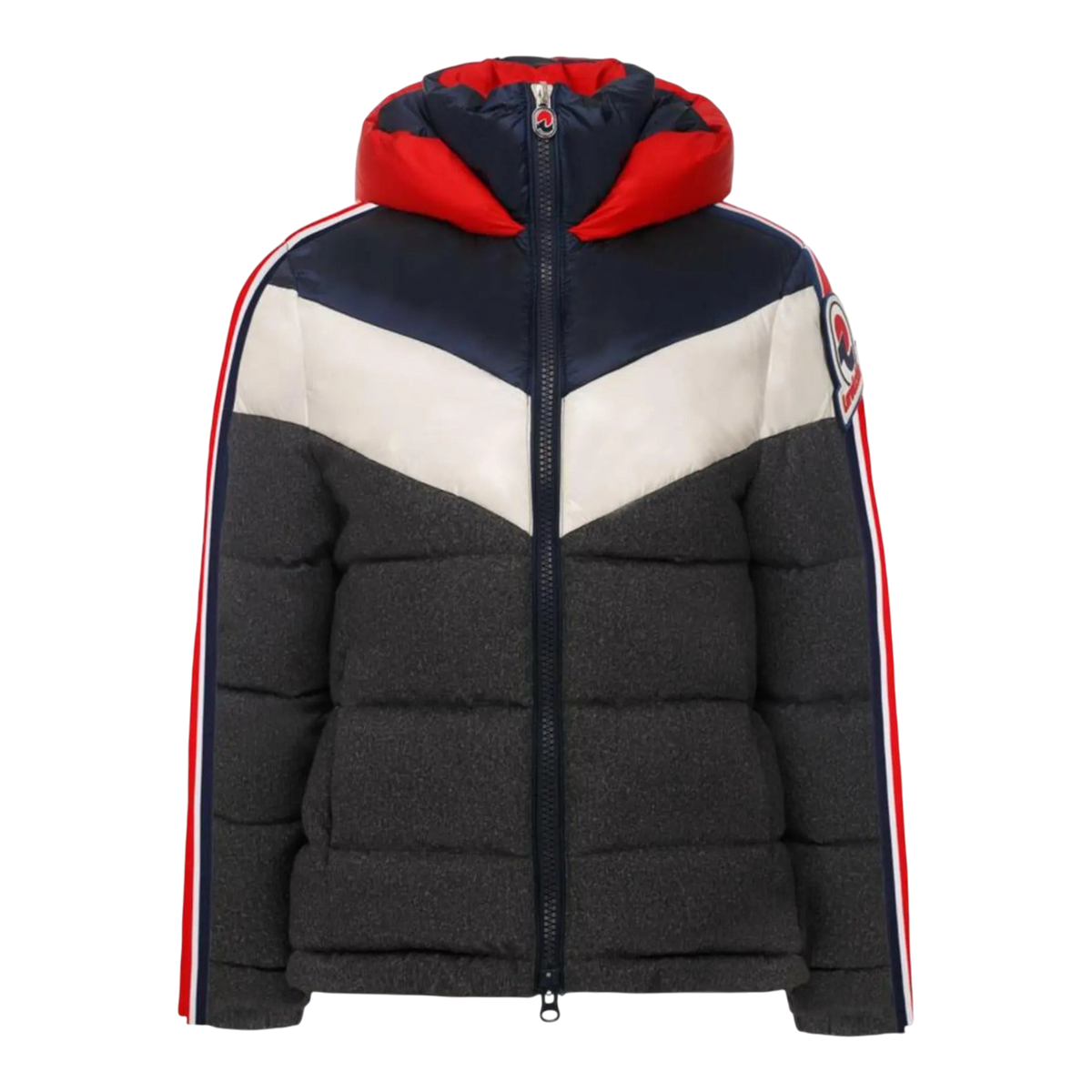Invicta Claudia Shiny Contrast Colors Women's Puffer Jacket — Grey/Navy/Red