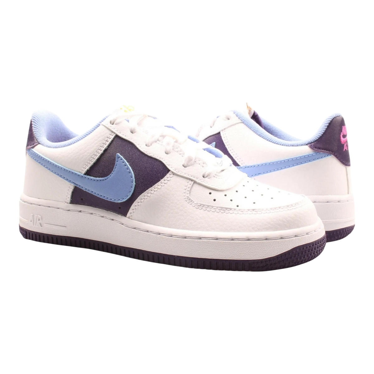 Nike Air Force 1 LV8 Big Kids' (GS) Basketball Shoes — White/Royal Pulse-Eggplant Leather