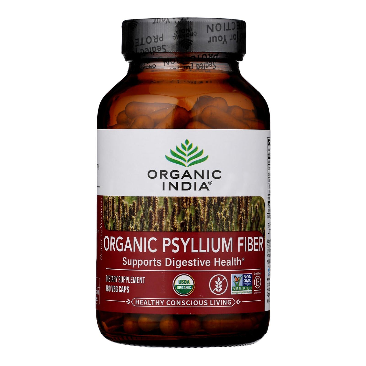 Organic India Psyllium Organic Fiber (Pack of 180 Vcaps)