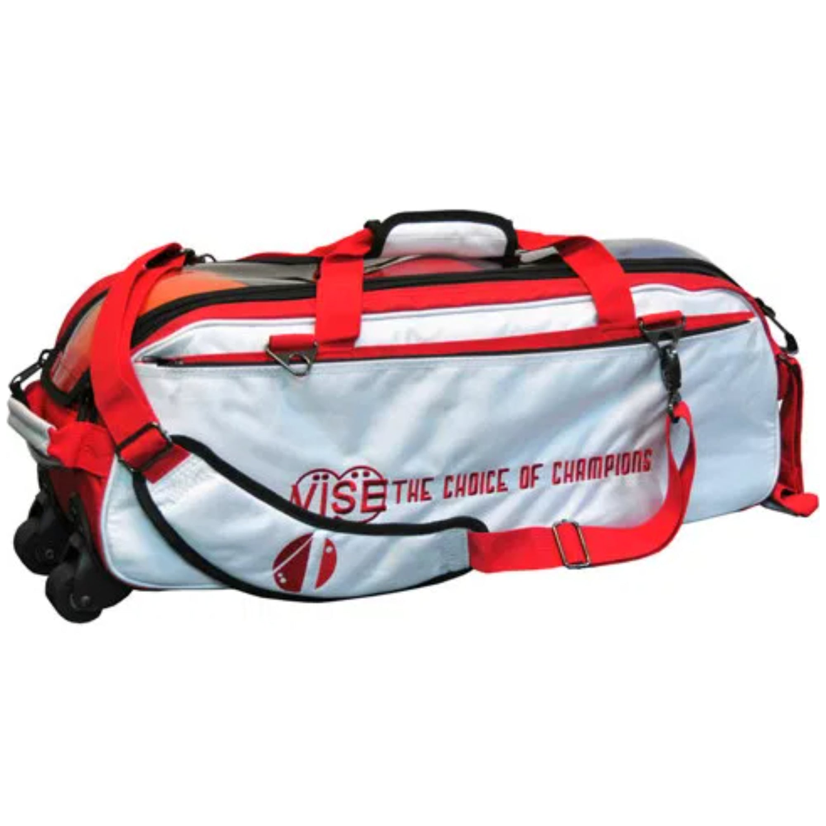 Vise 3 Ball Clear Top Roller Tote Bowling Bag - front view