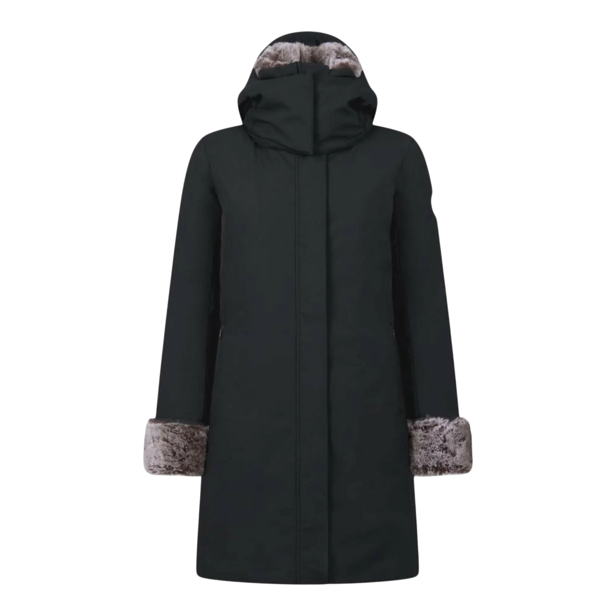 Save The Duck Smeg Hooded Parka with Faux Fur Women's Coat — Shadow Black