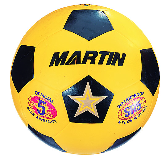 Martin Sports Rubber Soccer Ball, Nylon Wound in Yellow Size 3 - Front View