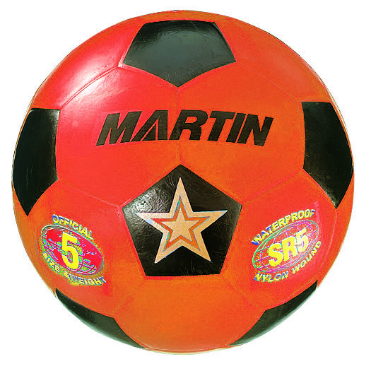 Martin Sports Rubber Soccer Ball, Nylon Wound in Orange Size 3 - Front View