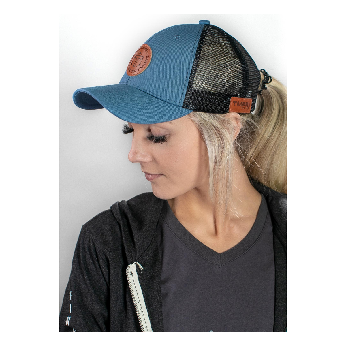 TMPR Legacy Trucker Cap, Blue and Black - Detail View 4