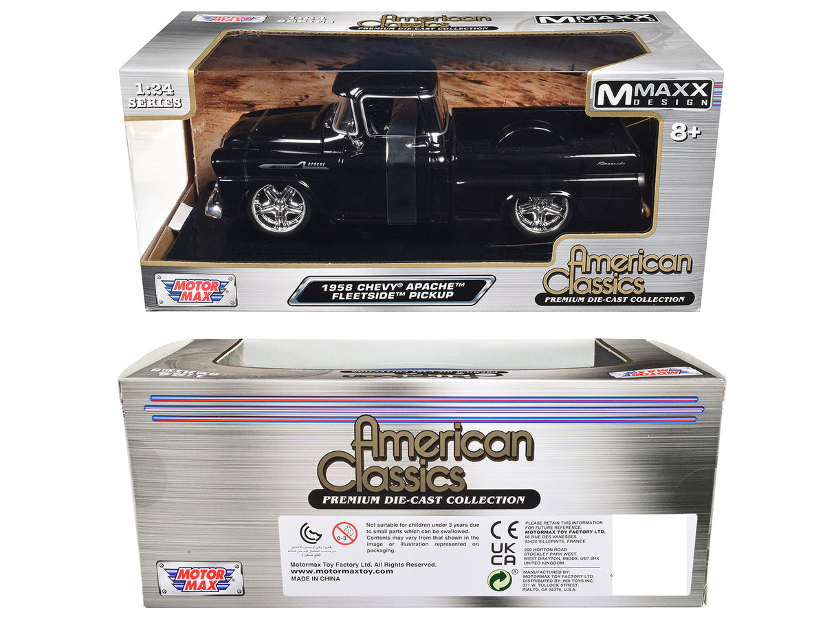 1958 Chevrolet Apache Fleetside Pickup Black "Maxx Design" "American Classics" Series 1/24 Diecast Model Car - View 3