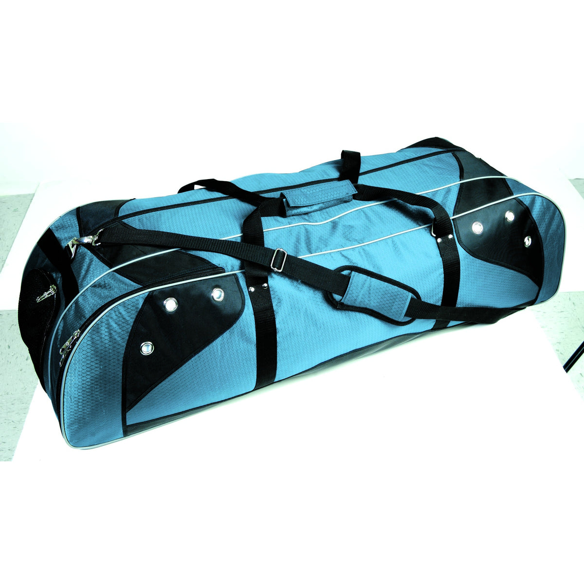 Martin Sports Lacrosse Player's Bag, 42 in, Holds Two Sticks in Columbia Blue/Black - Front View