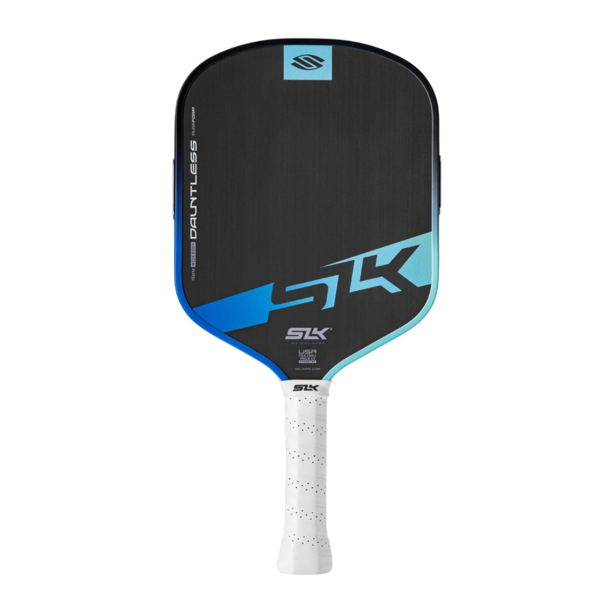 Selkirk SLK Dauntless pickleball paddle with a textured face, wide body design, and perforated grip handle for enhanced control and feel.