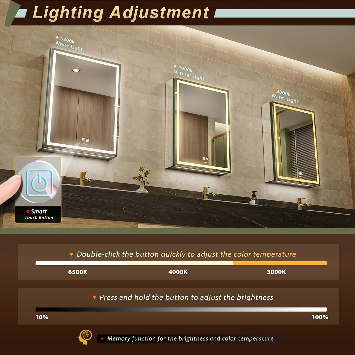 LED Mirror Medicine Cabinet with Adjustable Lighting, USB & Defogger - View 4