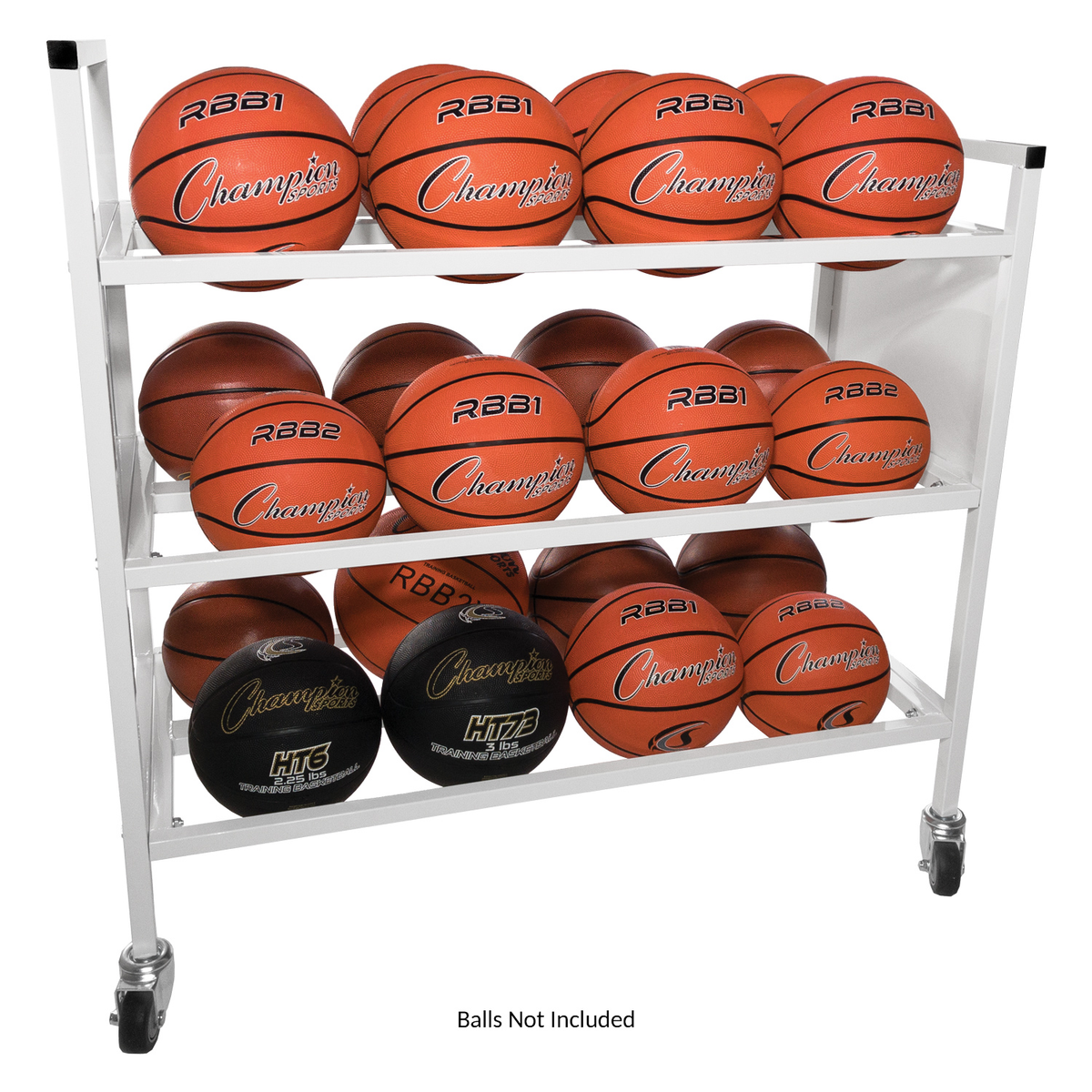 Champion Sports 24 Ball Double Wide Ball Cart, White - Front View