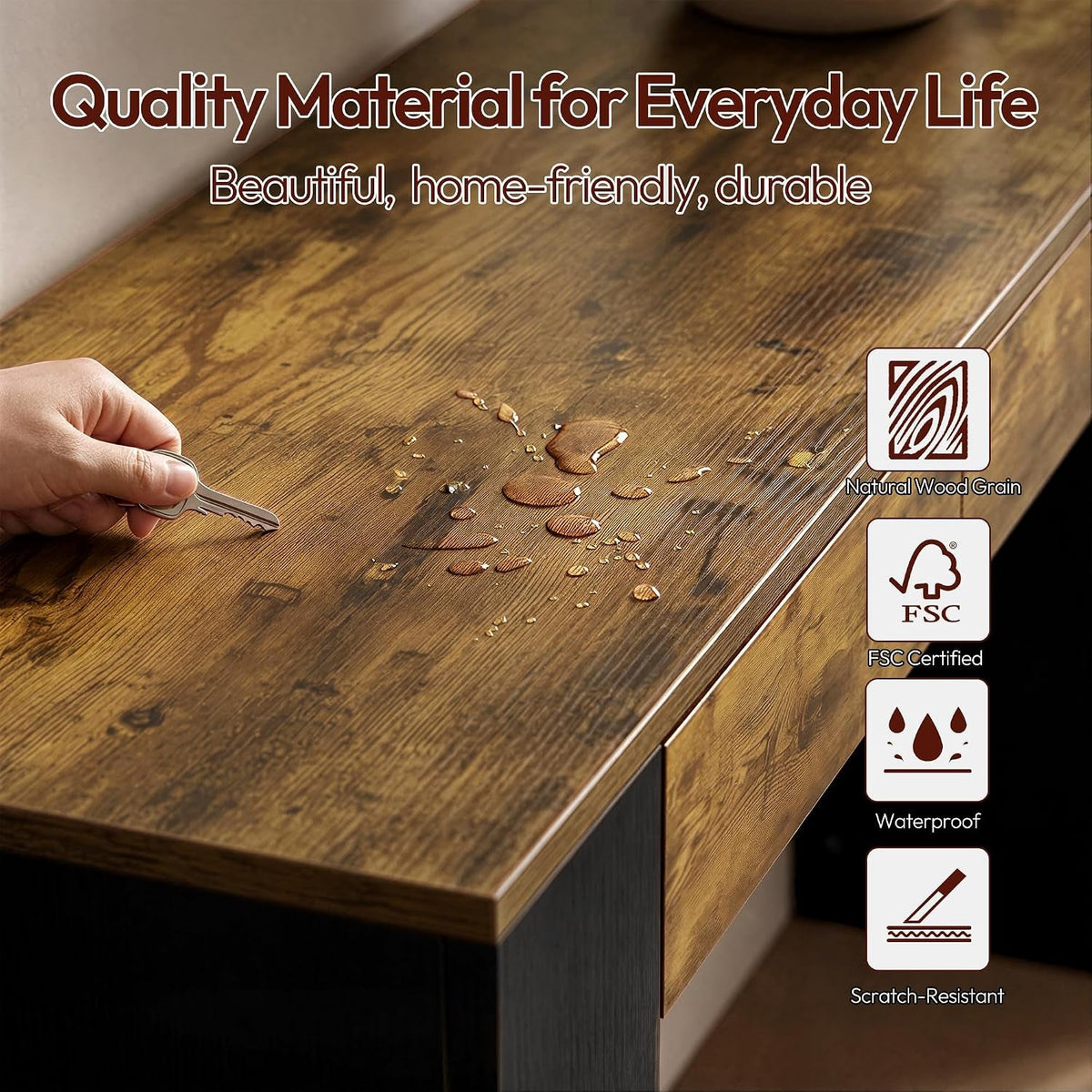 Console Table with 3 Drawers in Rustic Brown And Black or Oak - View 7