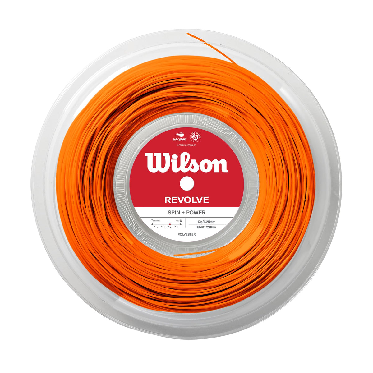 Wilson Revolve 17 Gauge Tennis String Reel, 200m, Orange - view 1