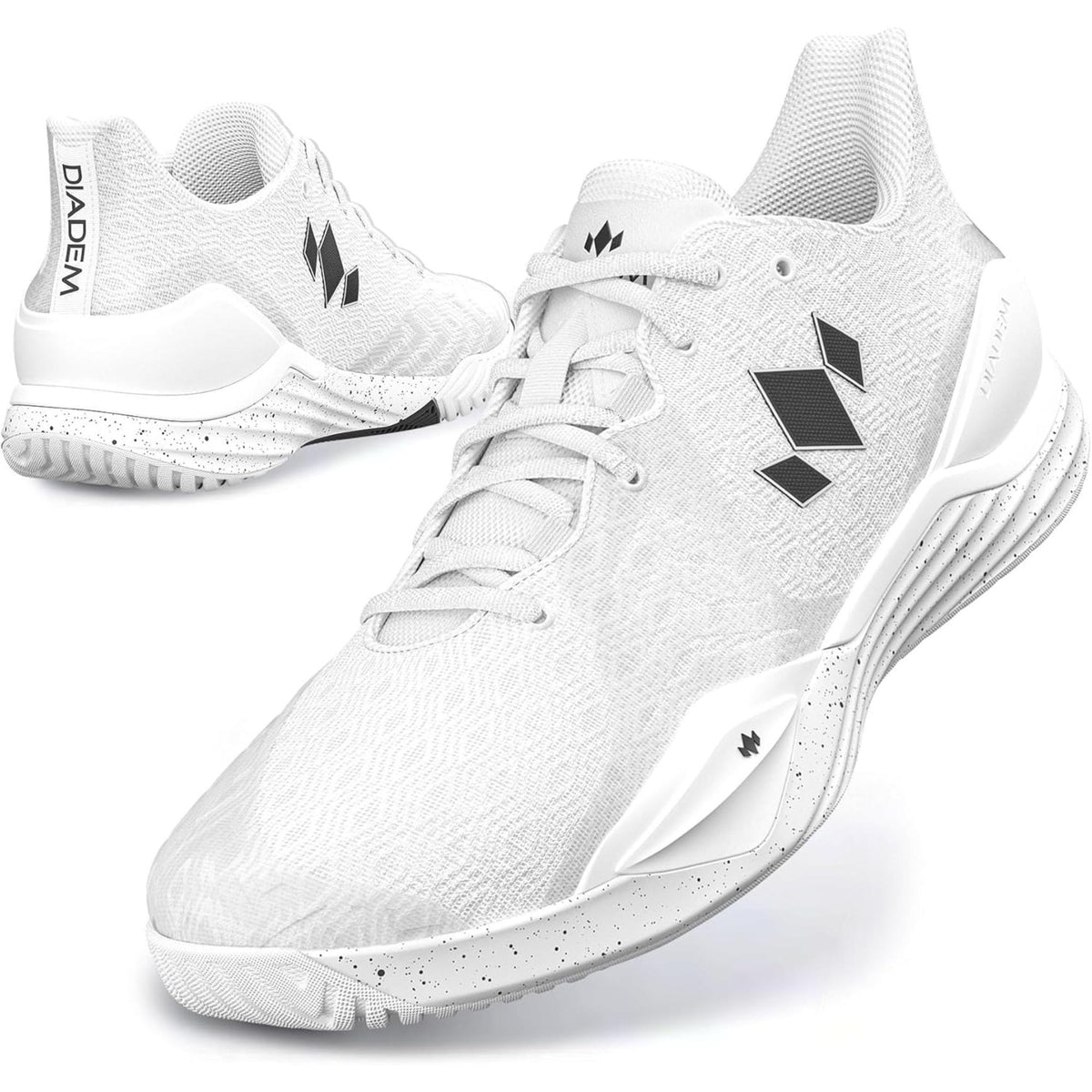 Court tennis shoe with lace-up design, cushioned sole, and supportive structure designed for stability and traction on hard court surfaces.