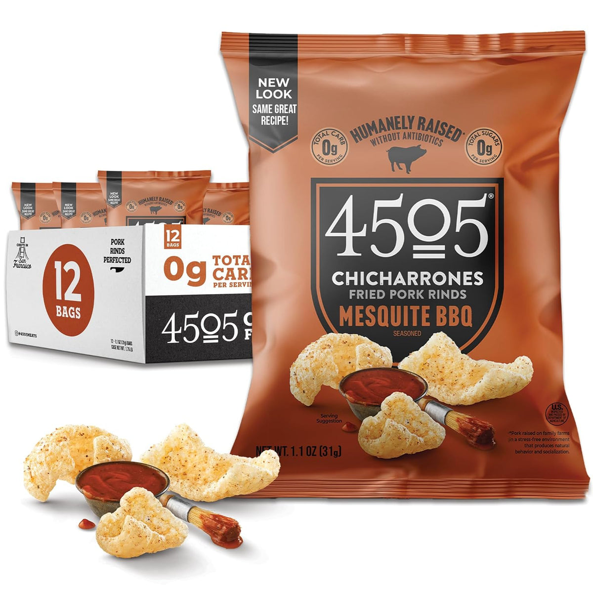 4505 Smokehouse BBQ Chicharrones Pork Rinds, 3 oz (Case of 12)