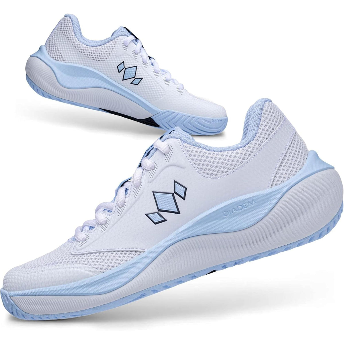 Pair of athletic court shoes with lace-up design, breathable upper, and cushioned sole for court play.