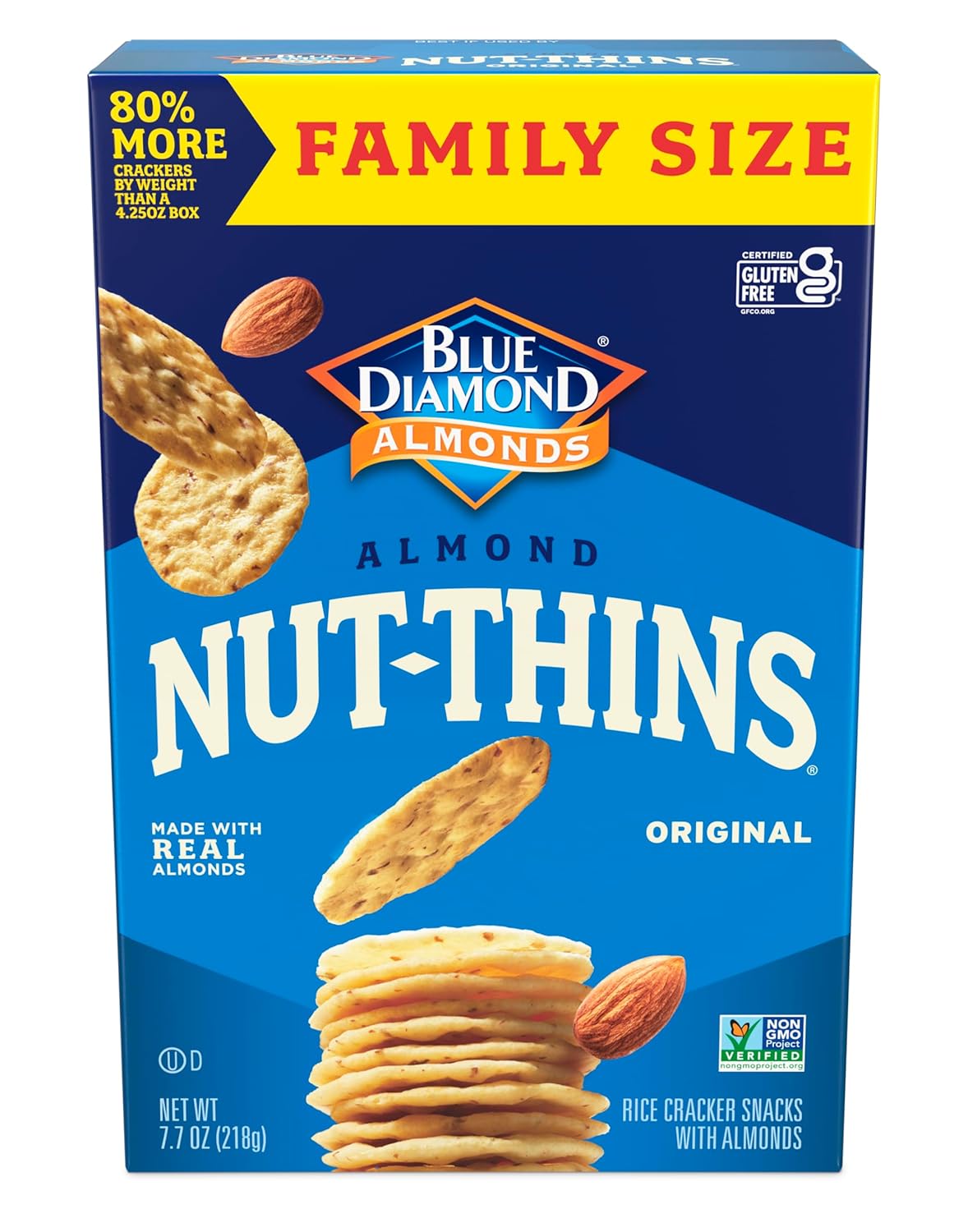 Blue Diamond Nut-Thins Original Almond Crackers, 7.7 oz (Case of 6)