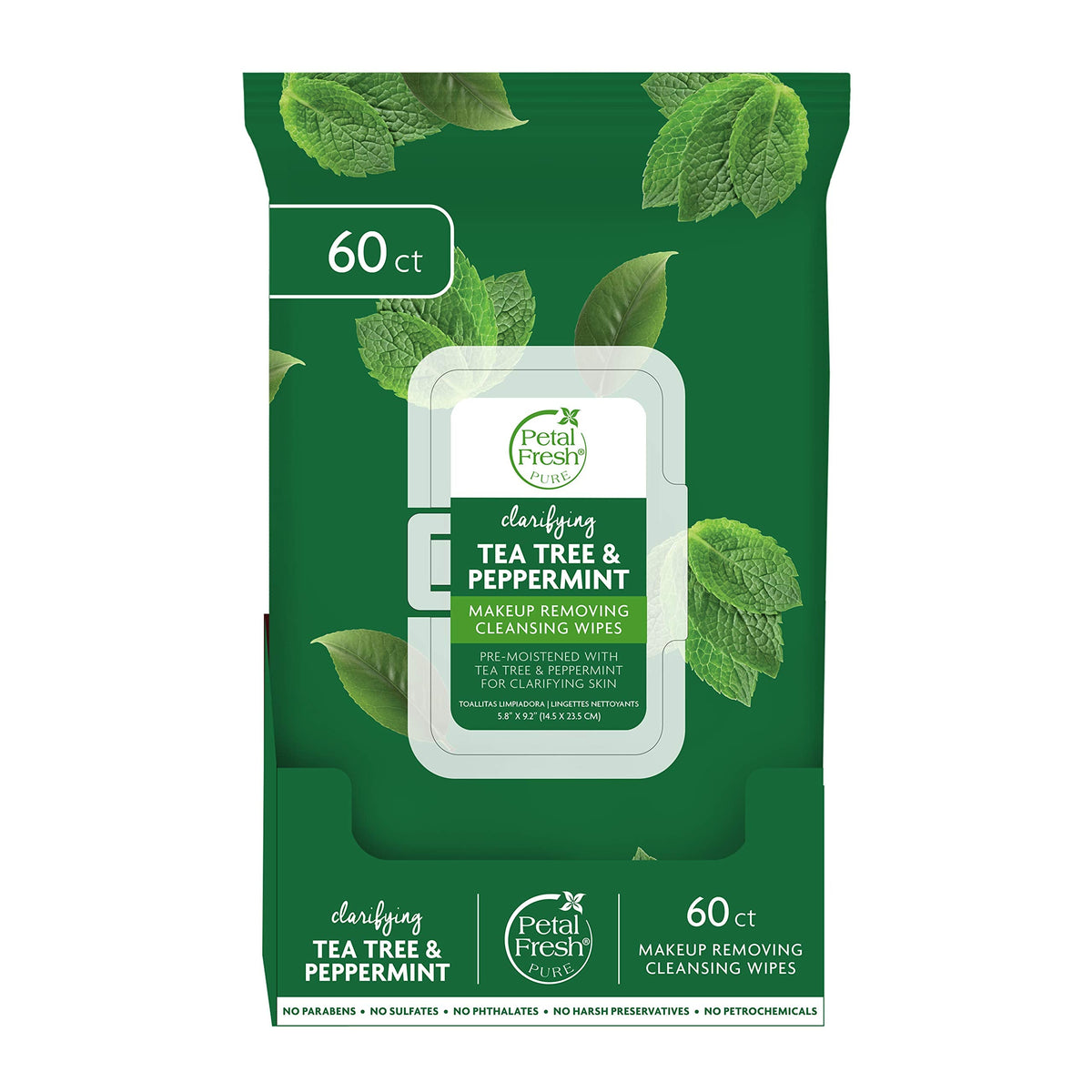 Petal Fresh Pure Tea Tree & Peppermint Makeup Remover Wipes, 60 ct (Case of 12)