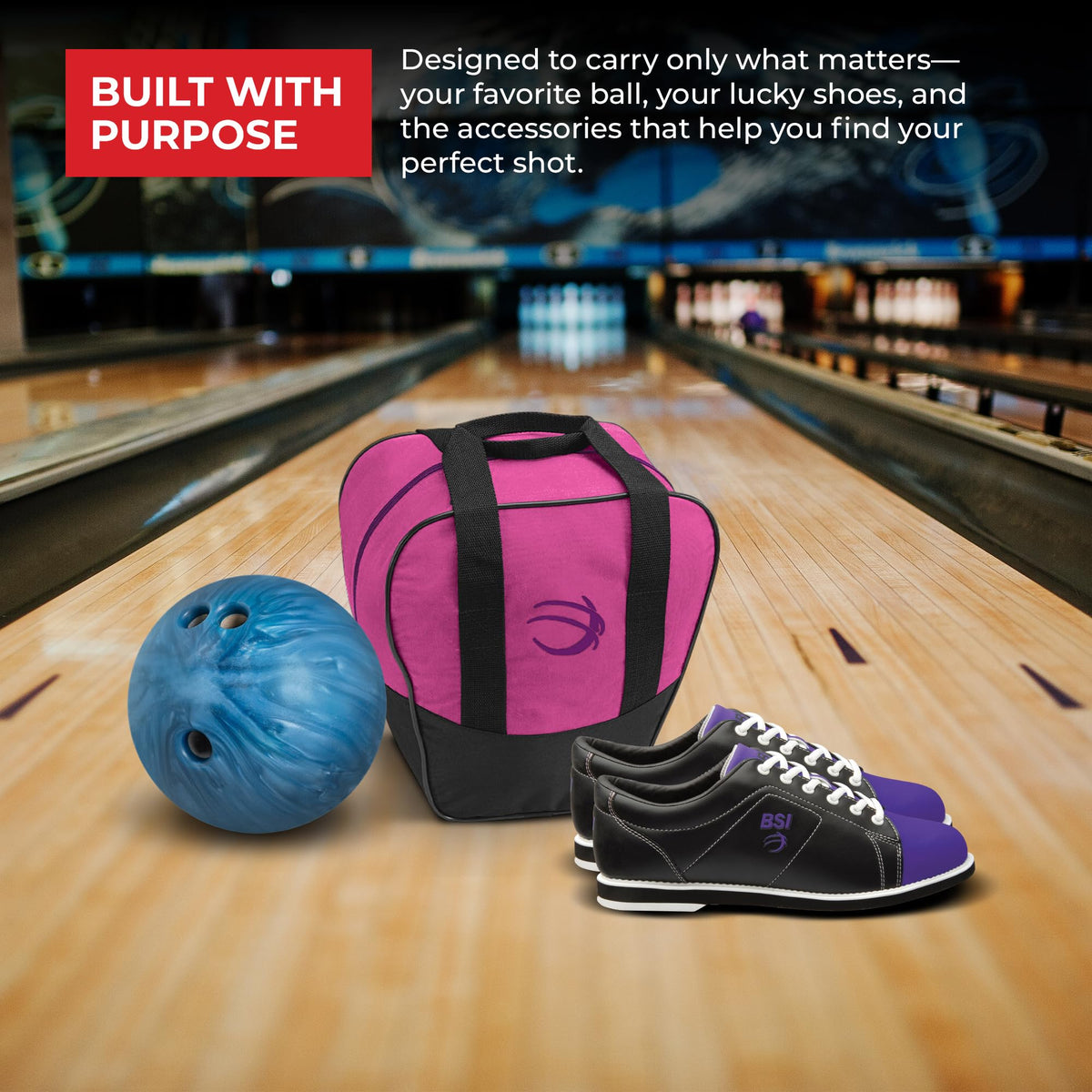 BSI Nova Bowling Bag for Men & Women – Single Ball Tote with Compact Shoe & Accessory Storage – Pink/Black - view 3