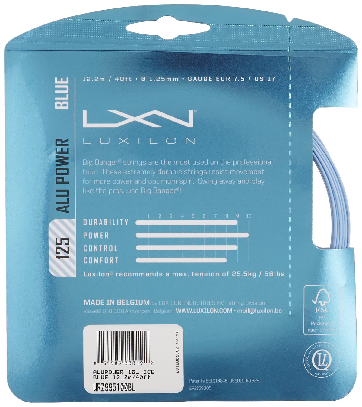 Luxilon ALU Power 125 Tennis String, 16L Set, Ice Blue - alternate view 1
