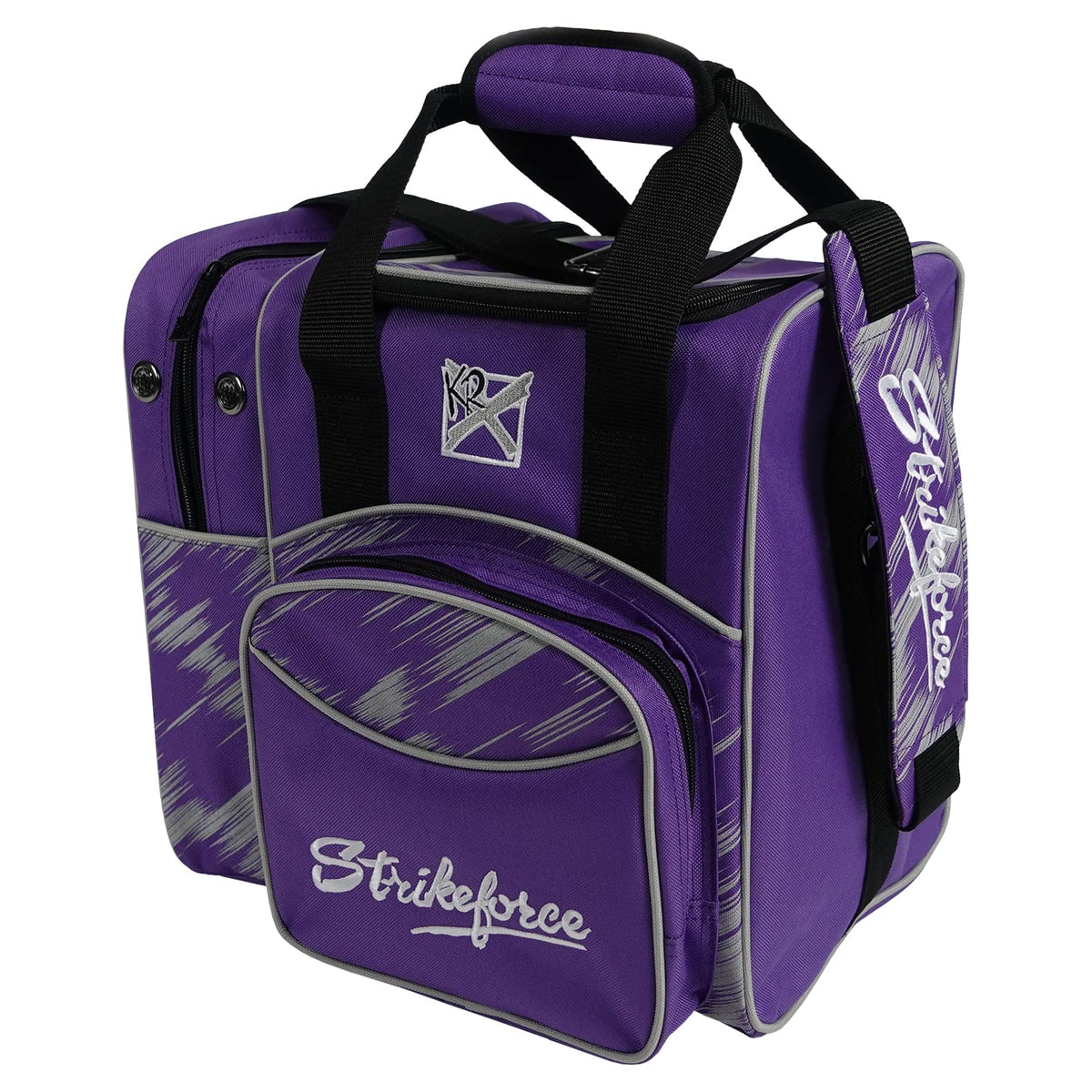 KR Strikeforce Flexx Single Tote Bowling Bag with Side Shoe Compartment and Front Accessory Compartment (Purple/Silver) - view 4
