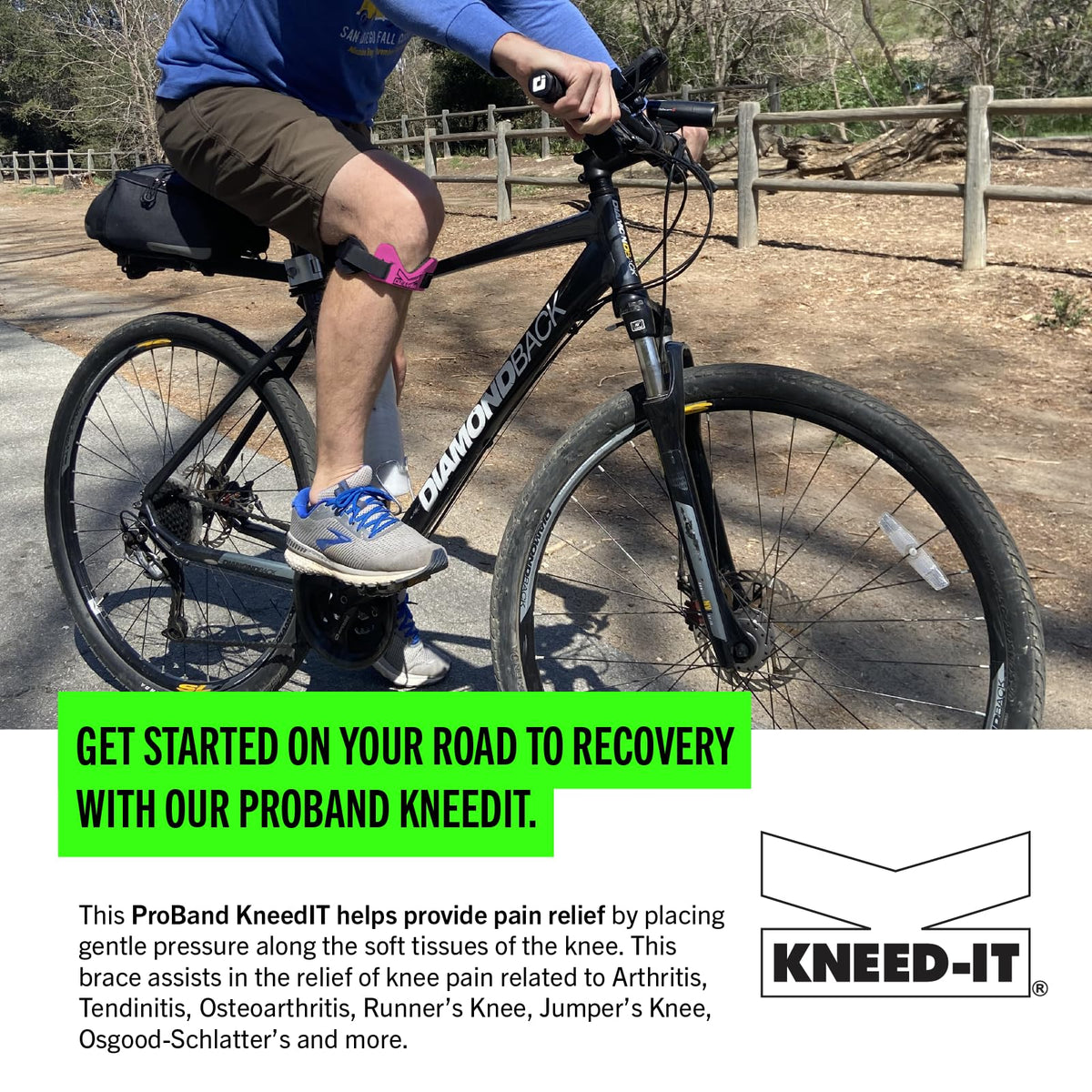 PROBAND KneedIT Compression Band for Knee Pain Relief, Latex-Free - Helps Relieve Pain & Swelling for Arthritis, Tendinitis, Osteoarthritis, Runner’s & Jumper's Knee & More, Pink - view 3