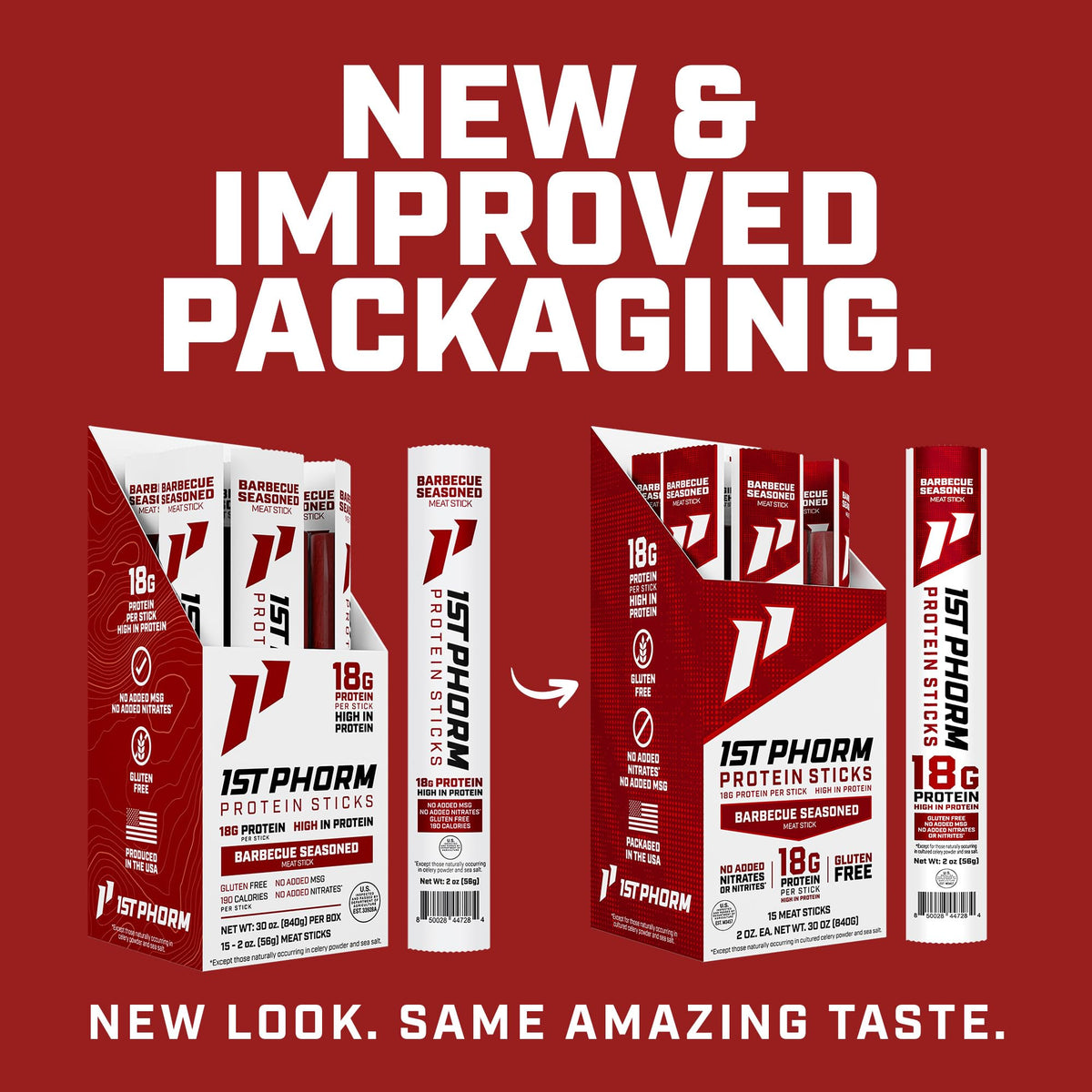 1st Phorm Protein Sticks, Barbecue Seasoned, 18g Protein, 15 Count - view 2