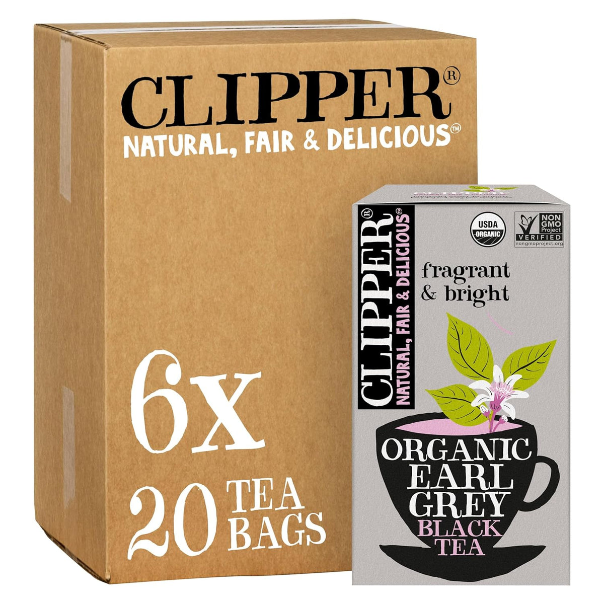 Clipper Organic Earl Grey Black Tea, 20 bags (Case of 6)