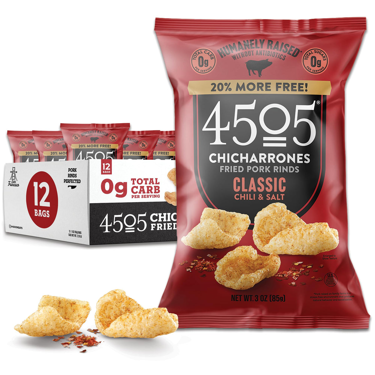 4505 Classic Chili Salt Pork Rinds, 3 oz (Case of 12)