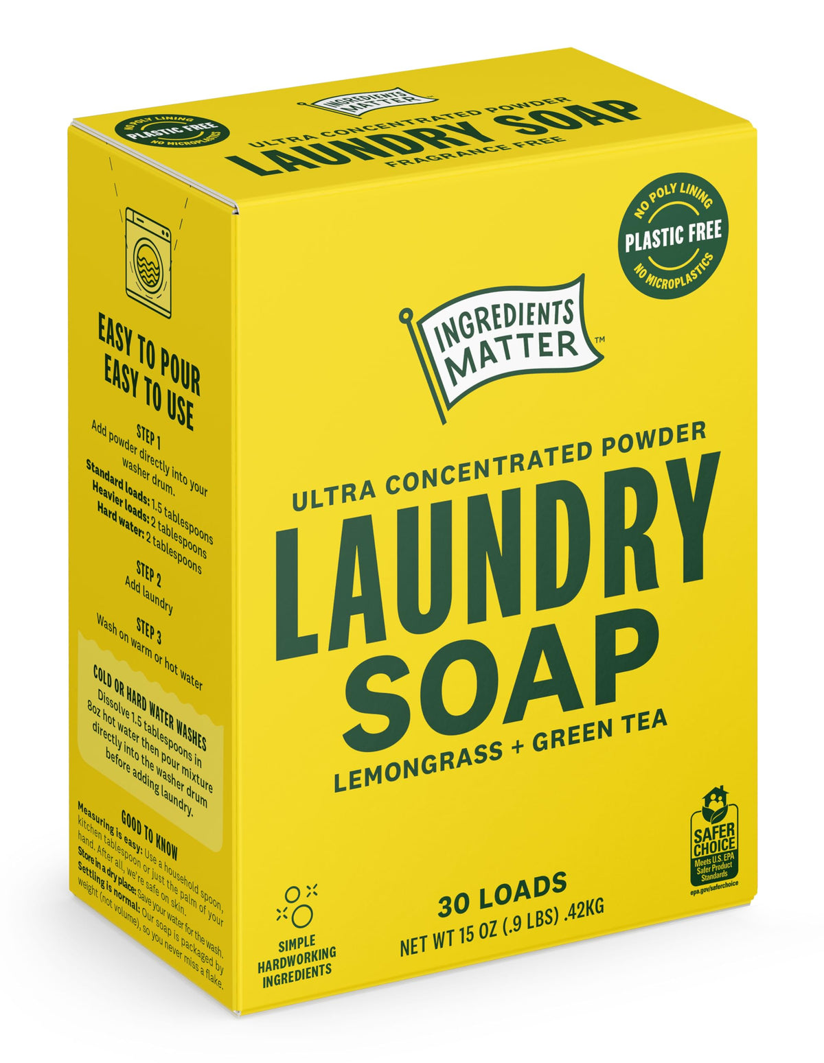 Ingredients Matter Lemongrass Laundry Soap Powder, 30 oz (Case of 8)