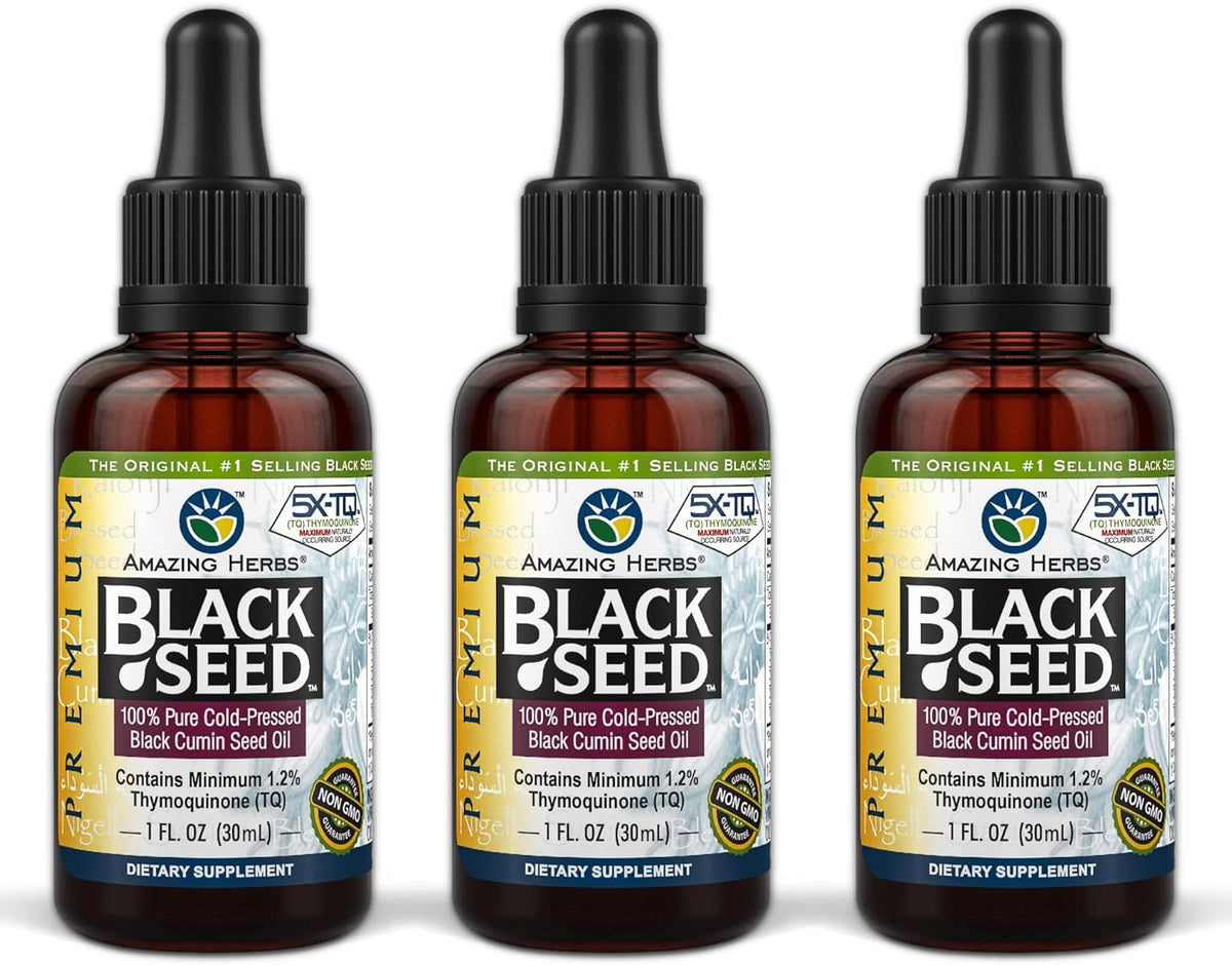 Amazing Herbs Premium Cold Pressed Black Seed Oil, 1 fl oz (Case of 3)