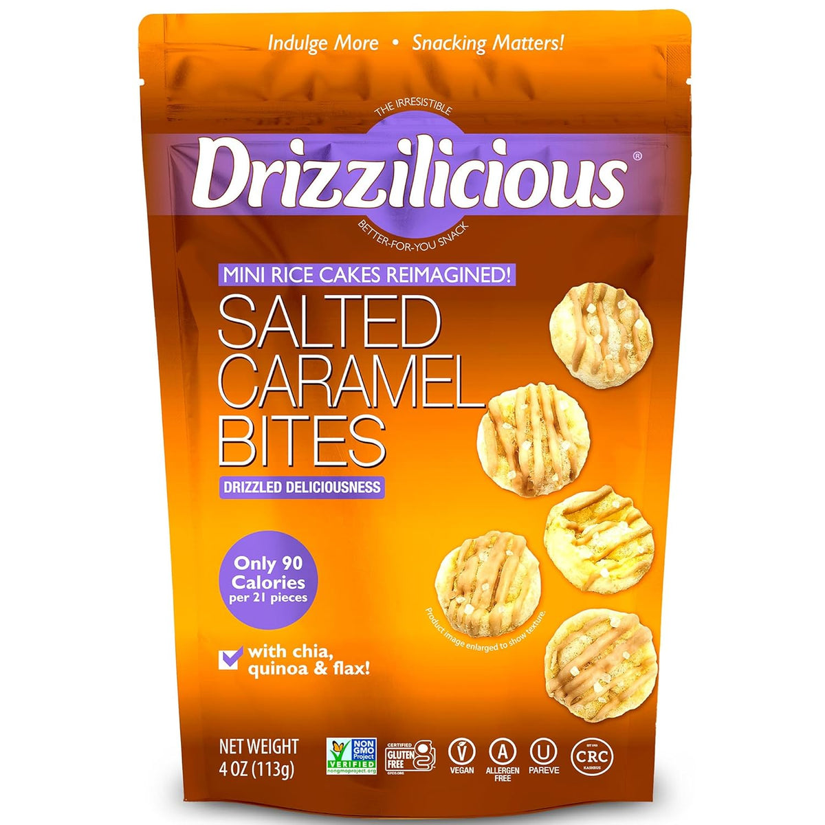 Drizzilicious Mini Salted Caramel Rice Crisps, 4 oz (Case of 12)