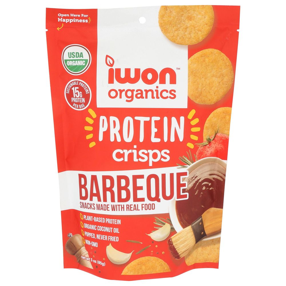 IWON Organics Organic BBQ Protein Crisps, 3 oz (Case of 8)