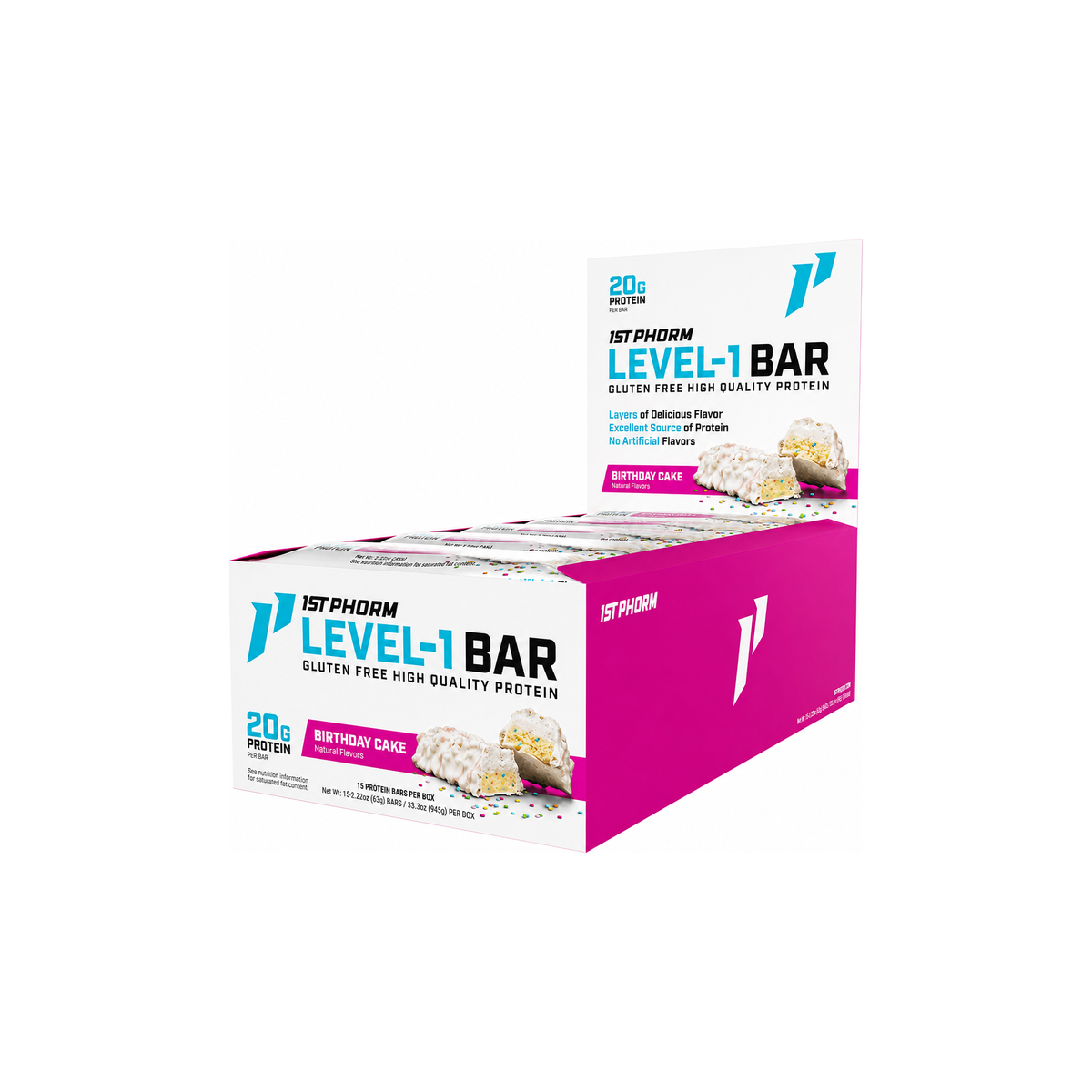 1st Phorm Level-1 Birthday Cake Protein Bars 15-count box