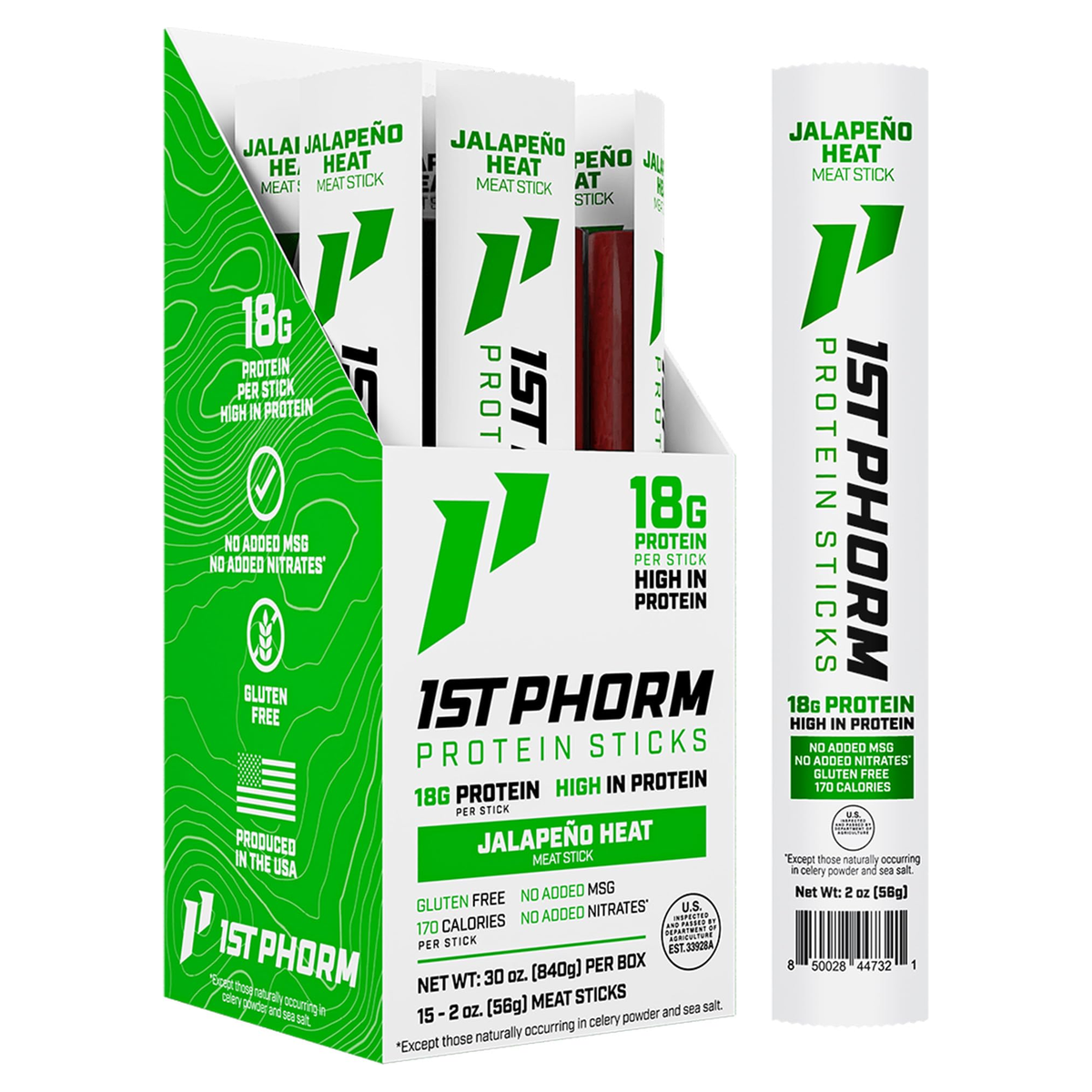 1st Phorm Jalapeno Heat Protein Sticks 15-count box