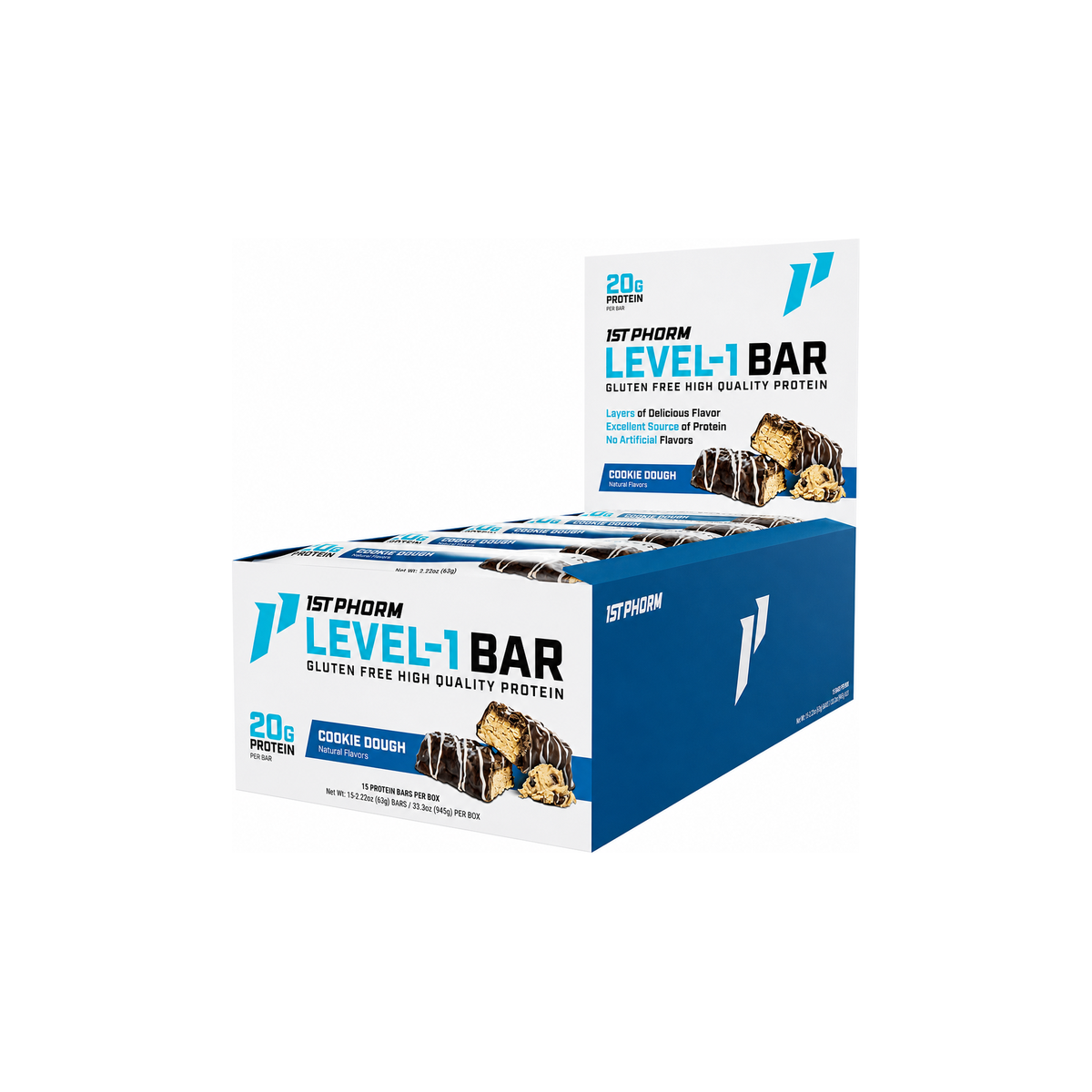 1st Phorm Level-1 Chocolate Chip Cookie Dough Protein Bars 15-count box