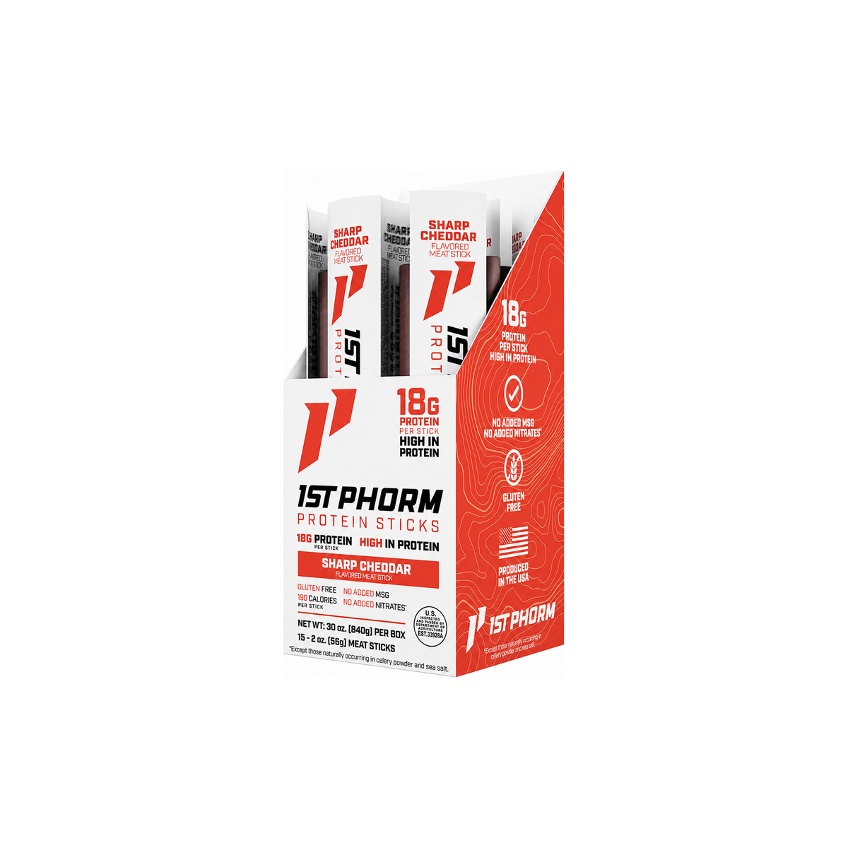 1st Phorm Sharp Cheddar Protein Sticks 15-count box
