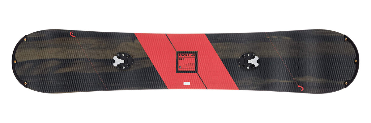 HEAD ROCKA 4D Kids Snowboard with SpeedDisc, 138 cm in Black - top view, red stripe