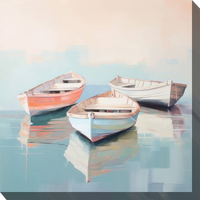 Pastel Boats Outdoor Canvas Wall Art