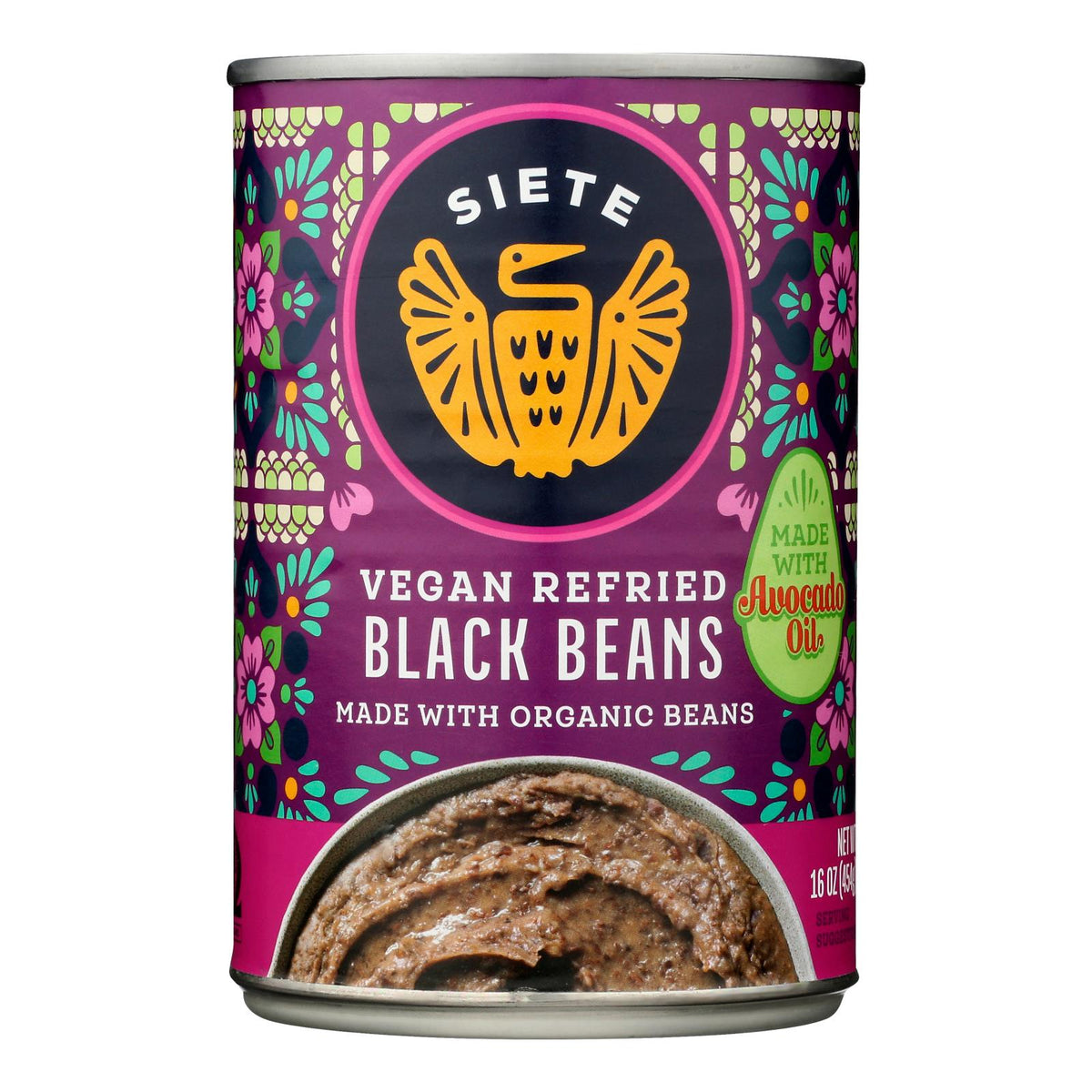 Siete Black Refried Beans, 16 oz (Case of 12)