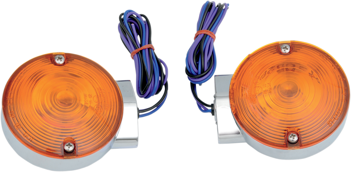DRAG SPECIALTIES Front Turn Signal Light Kit - Chrome with Amber Lenses for FLT Models (Part L12-6030AF)