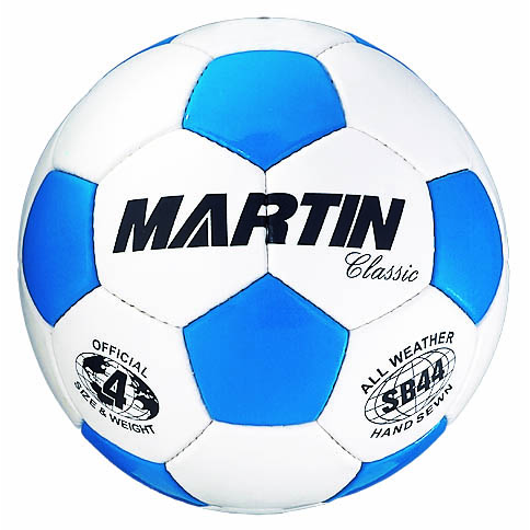 Martin Sports Classic Two Tone Soccer Ball, Hand Sewn in Blue/White Size 3 - Front View